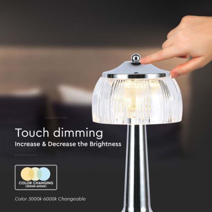 LED Lampada da tavolo touch ricaricabile e dimmerabile LED/1W/5V 3000-6000K 1800 mAh cromo lucido