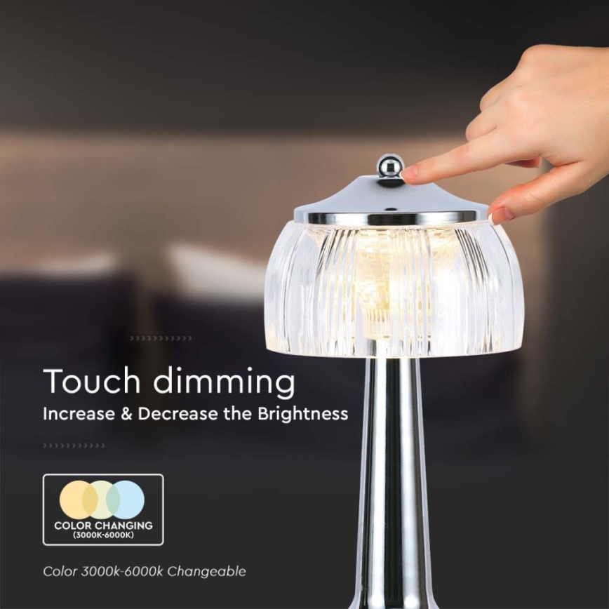 LED Lampada da tavolo touch ricaricabile e dimmerabile LED/1W/5V 3000-6000K 1800 mAh cromo lucido