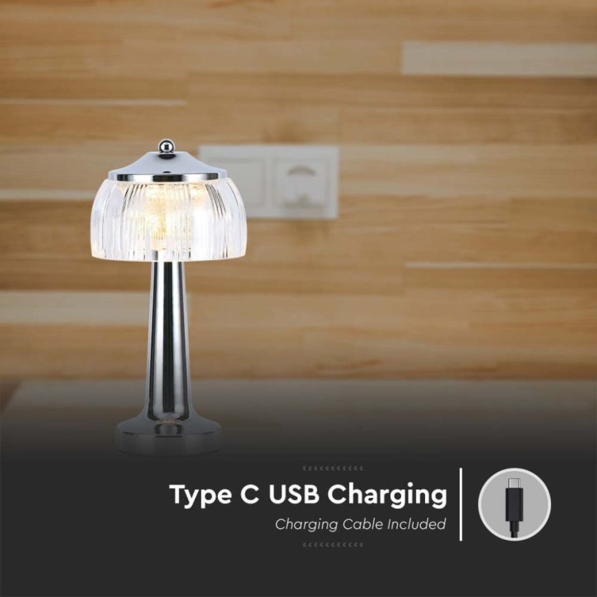 LED Lampada da tavolo touch ricaricabile e dimmerabile LED/1W/5V 3000-6000K 1800 mAh cromo lucido