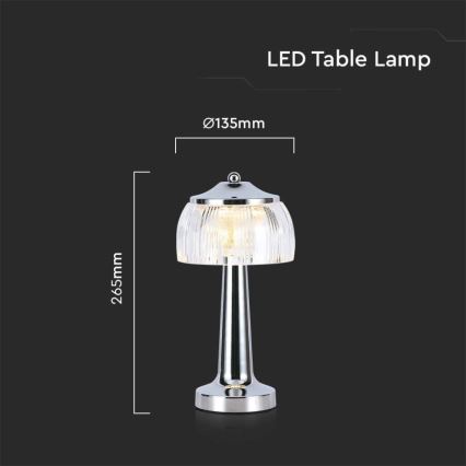 LED Lampada da tavolo touch ricaricabile e dimmerabile LED/1W/5V 3000-6000K 1800 mAh cromo lucido