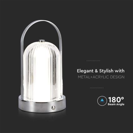 LED Lampada da tavolo touch ricaricabile e dimmerabile LED/1W/5V 3000-6000K 1800 mAh cromo opaco