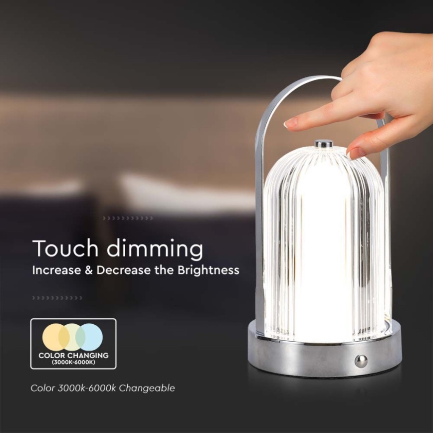 LED Lampada da tavolo touch ricaricabile e dimmerabile LED/1W/5V 3000-6000K 1800 mAh cromo opaco
