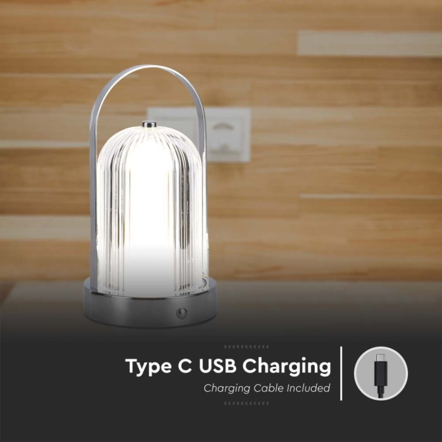 LED Lampada da tavolo touch ricaricabile e dimmerabile LED/1W/5V 3000-6000K 1800 mAh cromo opaco