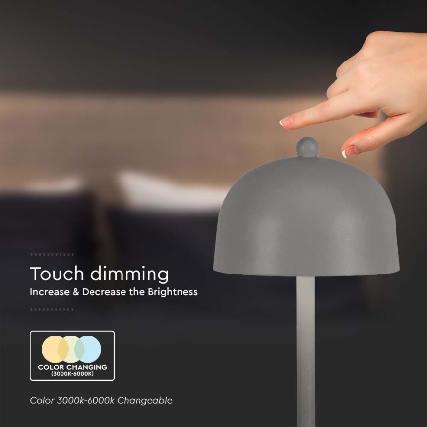 Lampada da tavolo LED ricaricabile dimmerabile con touch LED/1W/5V 3000-6000K 1800 mAh grigio