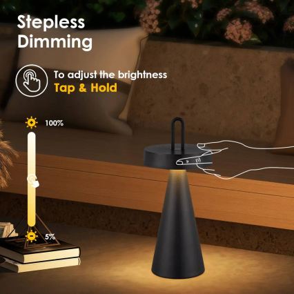 Lampada da tavolo ricaricabile per esterni dimmerabile a sfioramento HALO LED/1,5W/3,7V 3000 mAh IP44 nera
