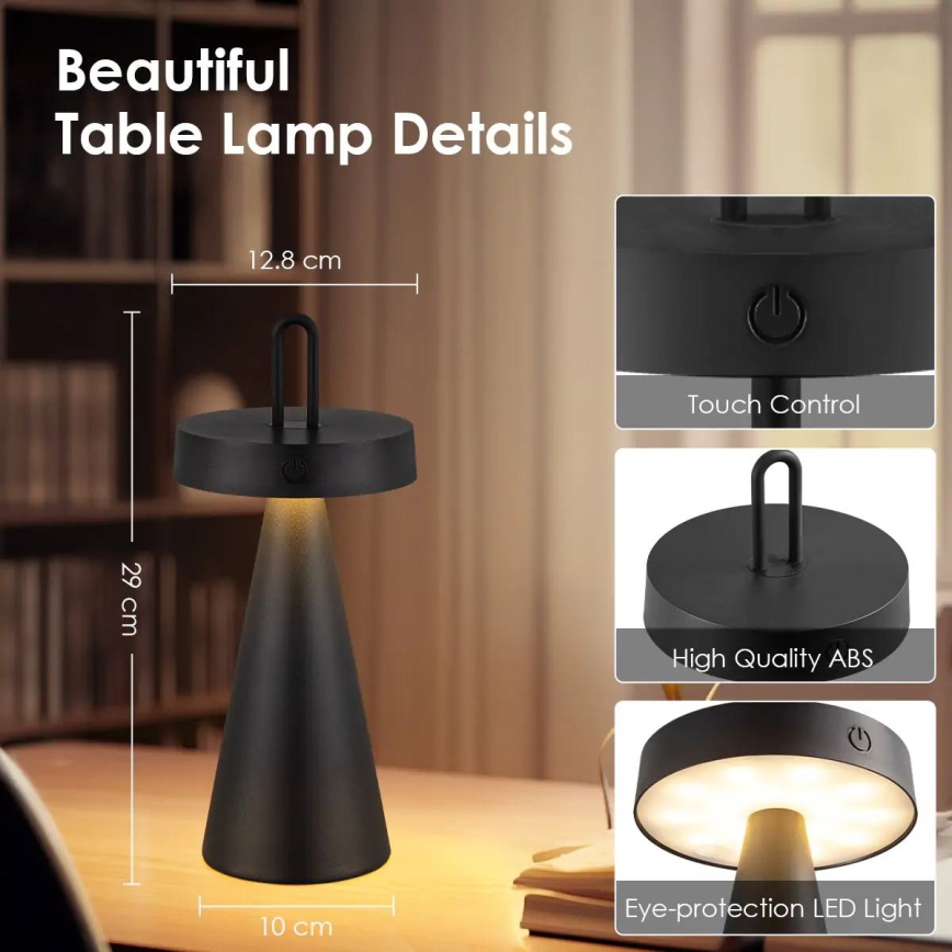 Lampada da tavolo ricaricabile per esterni dimmerabile a sfioramento HALO LED/1,5W/3,7V 3000 mAh IP44 nera