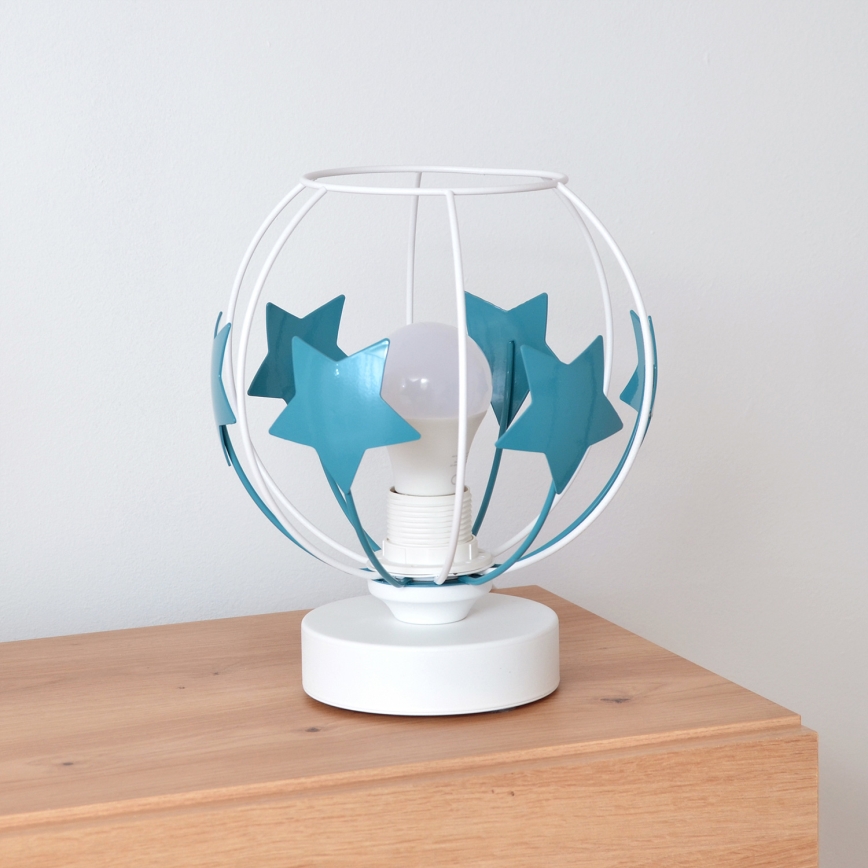 Lampada da tavolo per bambini STARS 1xE27/15W/230V turchese/bianco