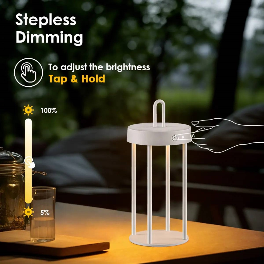 Lampada da tavolo LED dimmerabile per esterni ricaricabile a sfioramento GENTLE LED/1,5W/3,7V 3000 mAh IP44 bianca