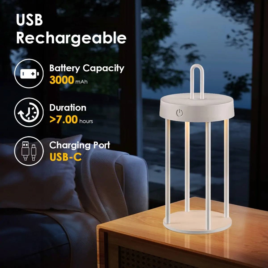 Lampada da tavolo LED dimmerabile per esterni ricaricabile a sfioramento GENTLE LED/1,5W/3,7V 3000 mAh IP44 bianca