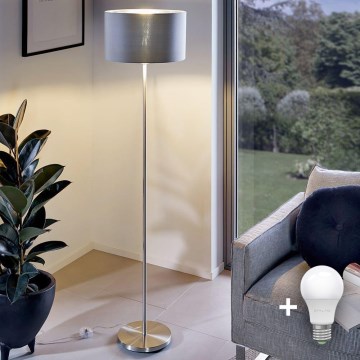 Lampada da terra a LED TUNJA 1xE27/20W/230V Ø 30 cm cromo opaco/grigio