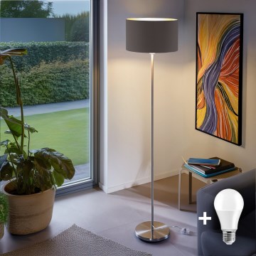 Lampada da terra LED TUNJA 1xE27/20W/230V diam. 38 cm cromo opaco/taupe