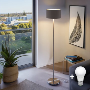 Lampada da terra LED TUNJA 1xE27/20W/230V Ø 30 cm cromo opaco/marrone