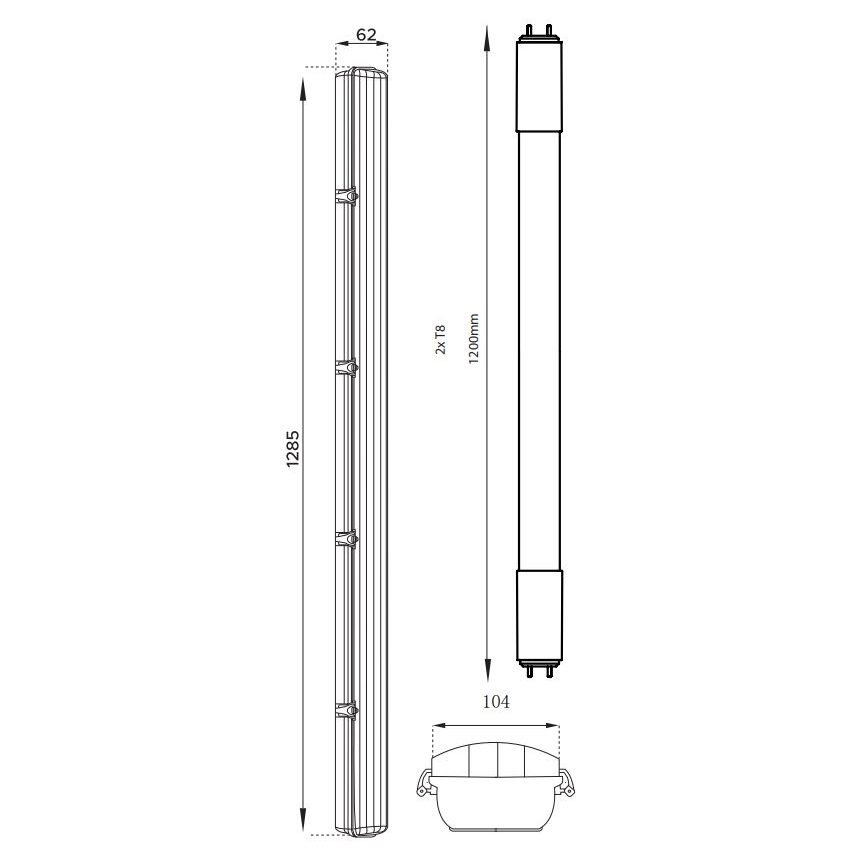 Lampada fluorescente tecnica LED T8 2xG13/18W/230V 4000K IP65 128,5 cm