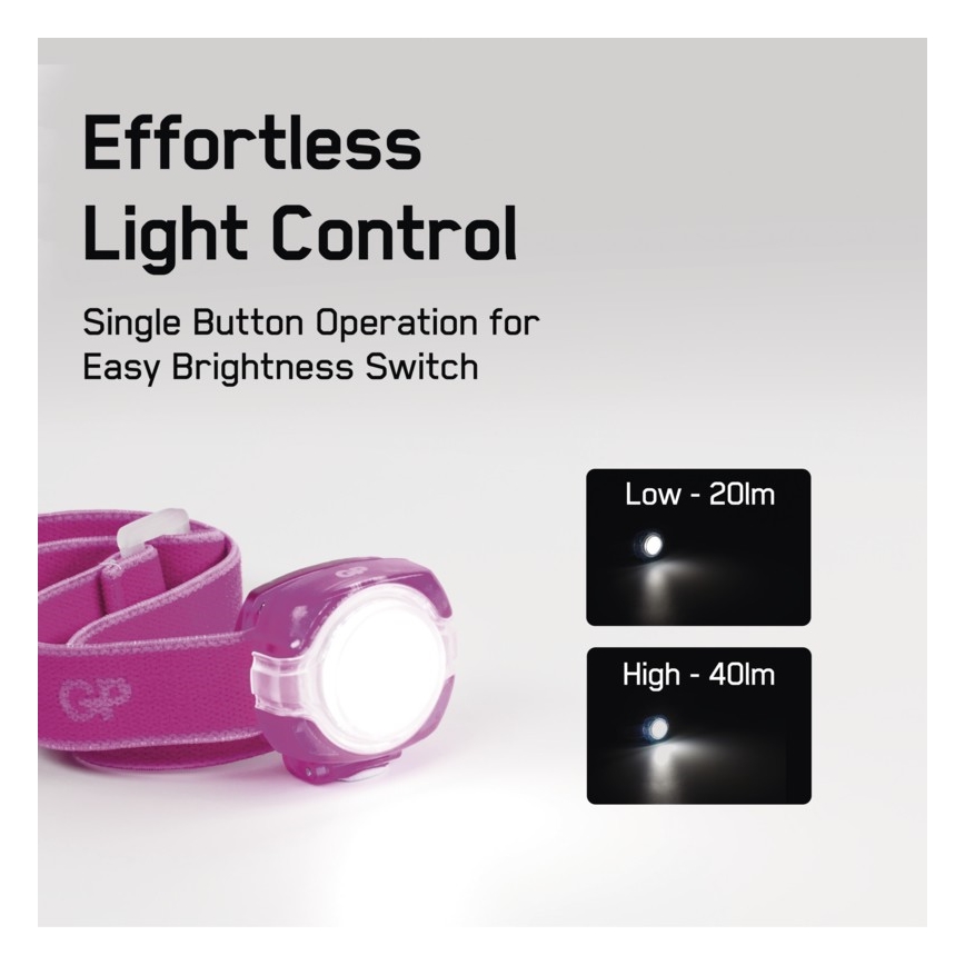 Lampada frontale LED GP EVERYBODY 4xLED/2×CR2025 rosa