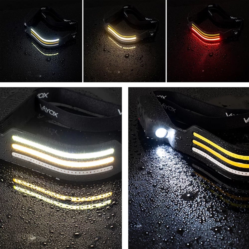 Lampada frontale ricaricabile a LED dimmerabile con sensore e luce rossa 4xLED/5V IP44 300 lm 1200 mAh