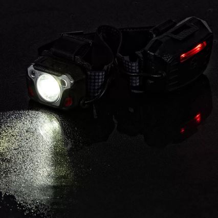 LED Dimmerabile ricaricabile lampada da testa con sensore con funzione di power bank e luce rossa LED/10W/5V IP44 1200 lucente 4000 mAh