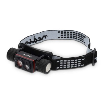 Lampada frontale LED ricaricabile in alluminio, dimmerabile, 10W/5V, 2200 mAh, IPX8, nera