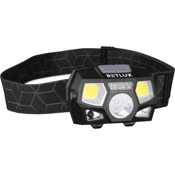 Lampada frontale ricaricabile a LED con sensore — 3W, batteria 900 mAh, IP44, nero