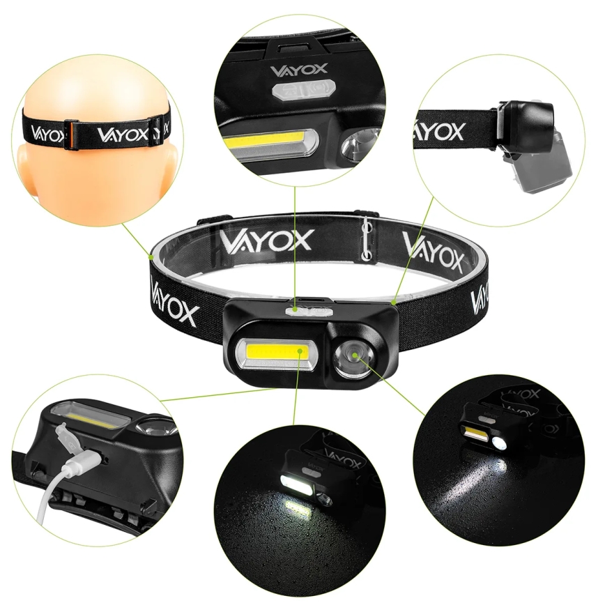 Lampada frontale ricaricabile dimmerabile a LED 2xLED/5V IPX4 250 lm 2000 mAh