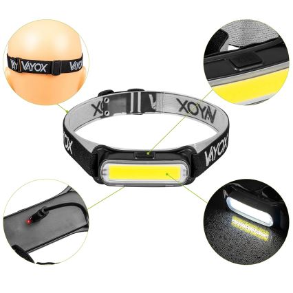 Lampada frontale ricaricabile LED Dimmable LED/5V IPX4 300 shiny 1200 mAh