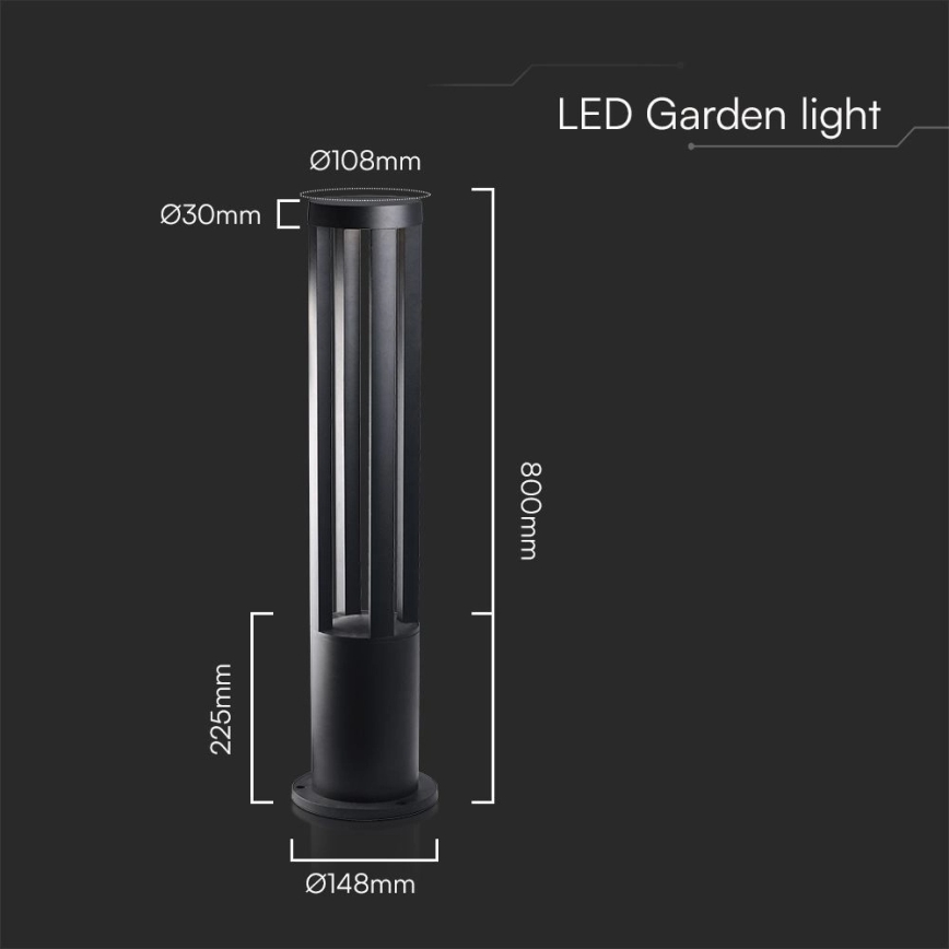Lampada LED da esterno 10W/230V 3000K IP65 80 cm nera