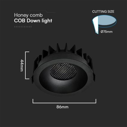 Lampada LED da incasso LED/12W/230V 3000/4000/6400K ø 8,6 cm nero