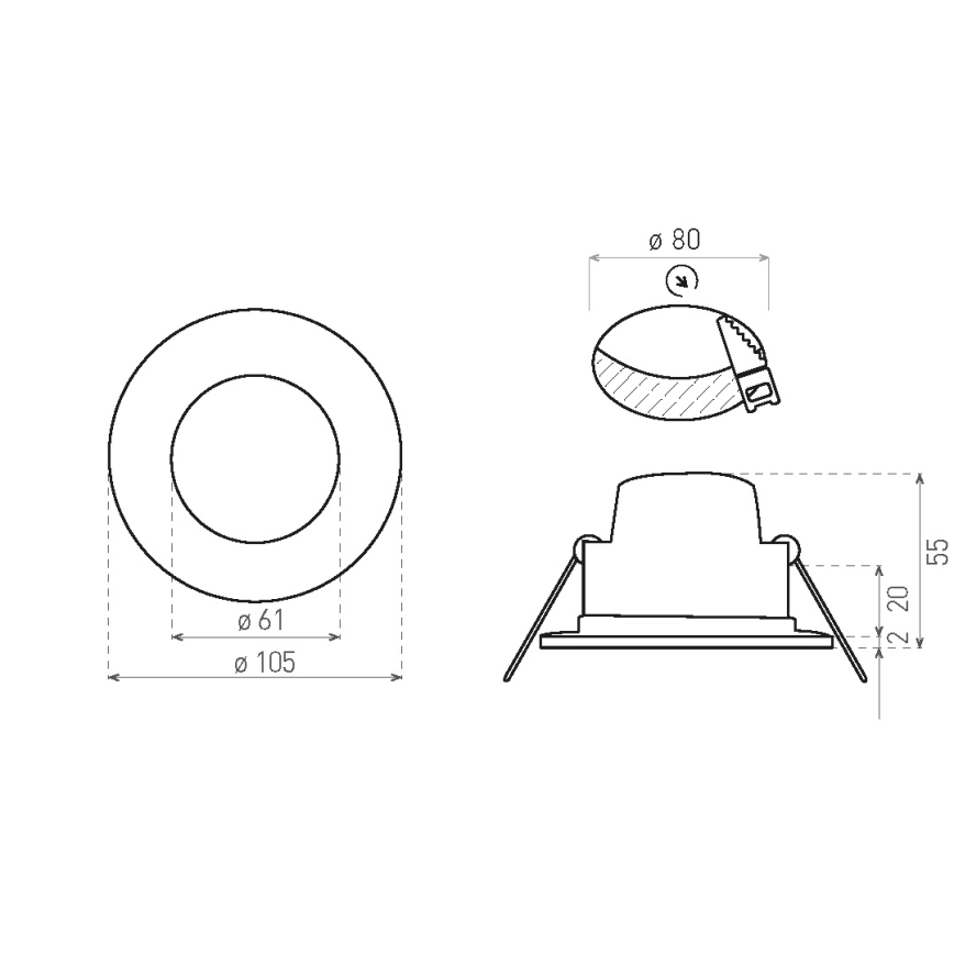Lampada LED da incasso per bagni BONO LED/8W/230V 4000K IP65 nero