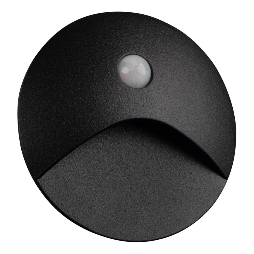 Lampada LED per scale EXIN con sensore di movimento e crepuscolare, 2,5W/230V, 3000K, IP65, nero, rotonda