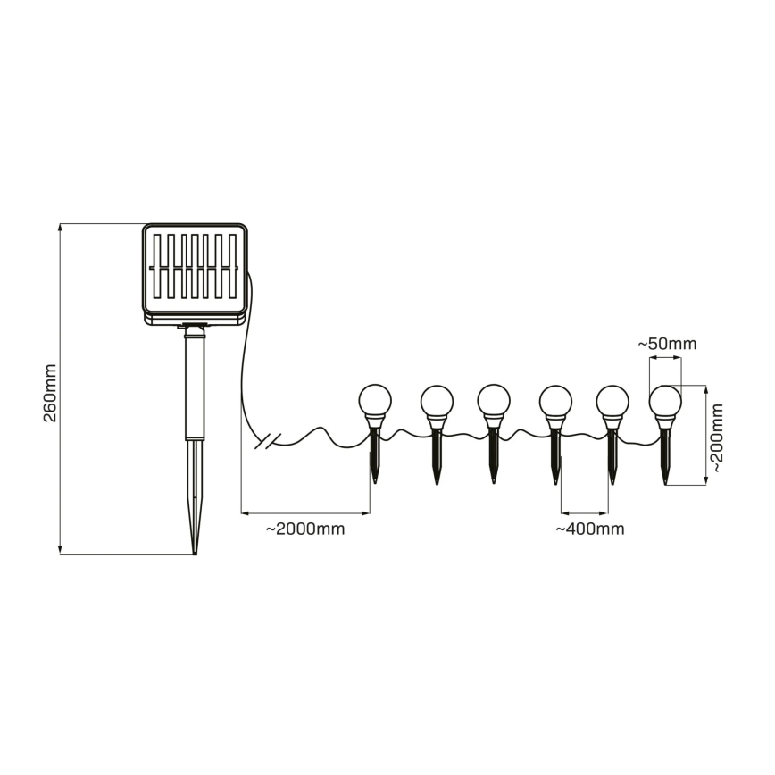 Lampada LED solare KULKI 6xLED/1,2V 600 mAh 4,3 m IP44 nero/bianco