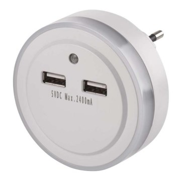 Lampada notturna LED da presa con sensore crepuscolare + 2 porte USB, 3x LED/0,3W/230V