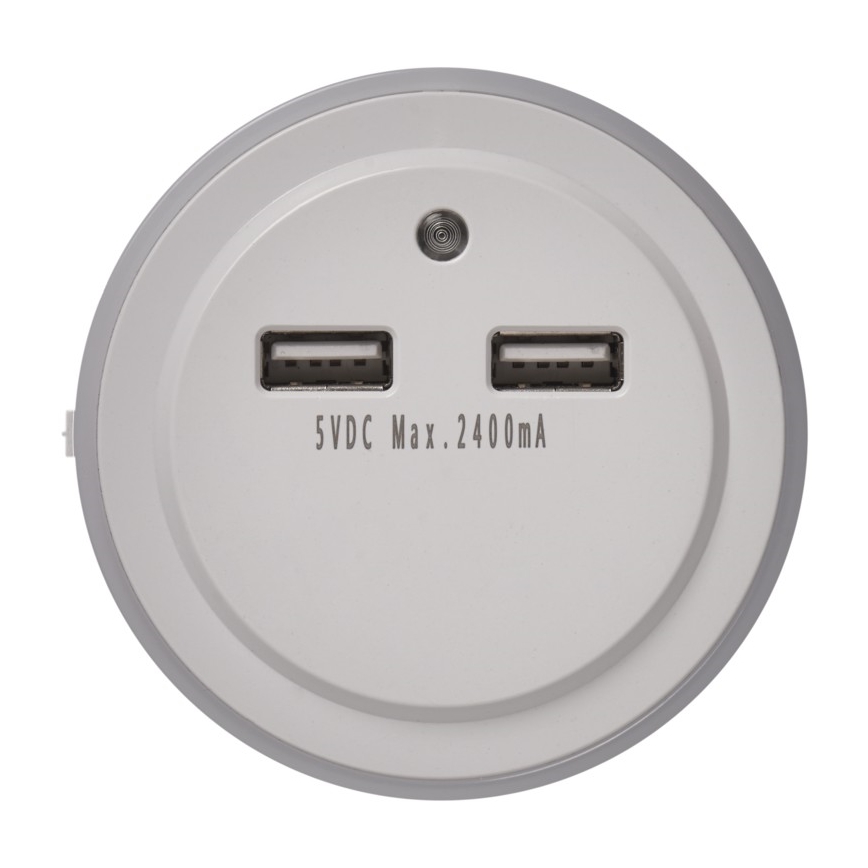 Lampada notturna LED da presa con sensore crepuscolare + 2 porte USB, 3x LED/0,3W/230V
