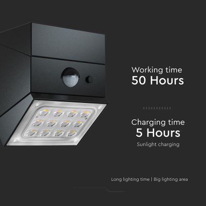 LED Lampada solare da parete con sensore LED/2,5W/3,7V 3000/4000/6000K IP65 1200 mAh nera