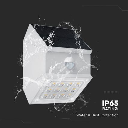 Lampada solare da parete con sensore, LED 2,5W/3,7V, 3000/4000/6000K, IP65, 1200 mAh, bianca