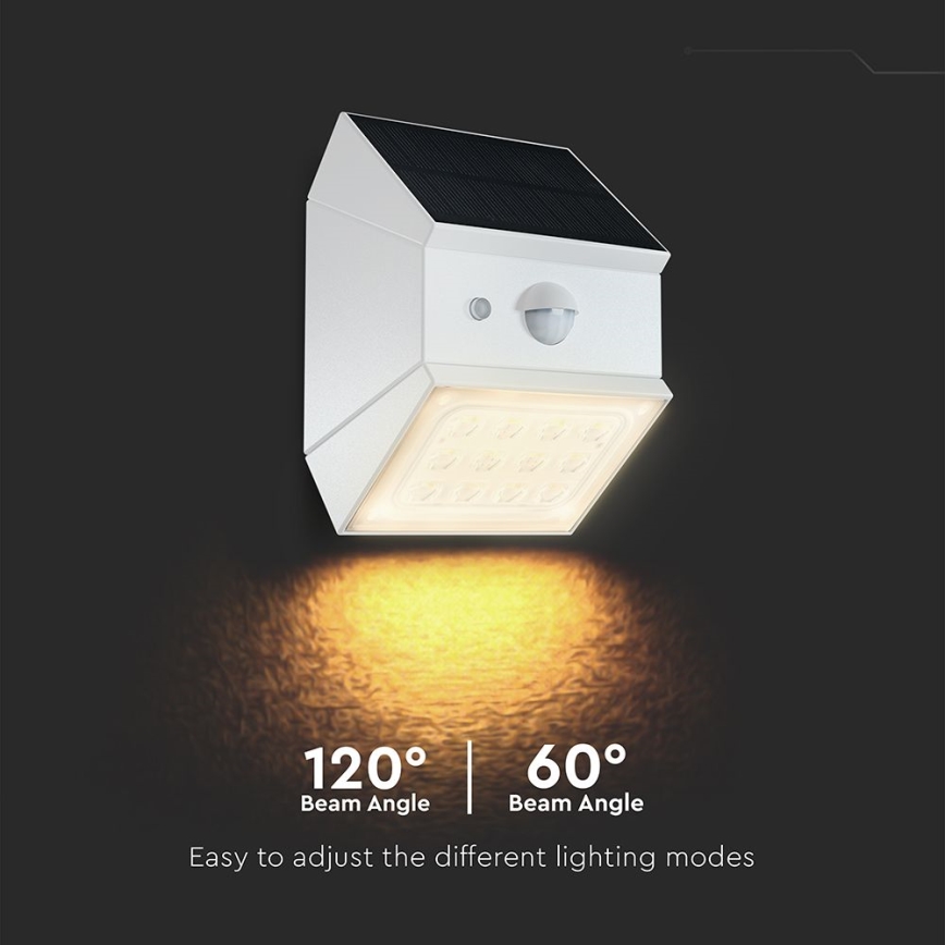 Lampada solare da parete con sensore, LED 2,5W/3,7V, 3000/4000/6000K, IP65, 1200 mAh, bianca