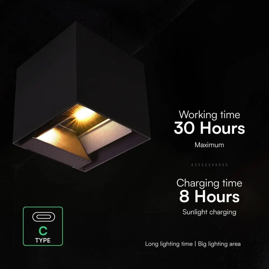 Lampada da parete solare LED con sensore LED/9W/3,7V 3000/4000/5000K IP65 2600 mAh nera