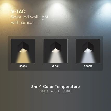 Lampada da parete solare LED con sensore LED/9W/3,7V 3000/4000/5000K IP65 2600 mAh nera