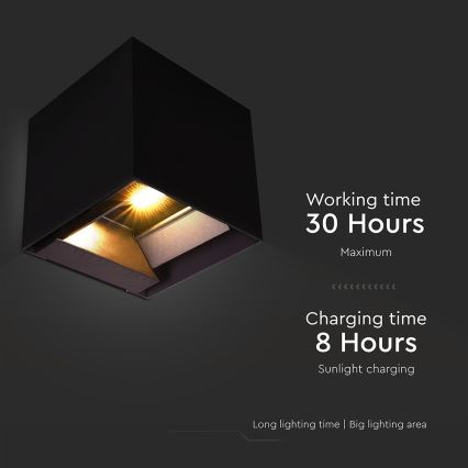 Lampada da parete solare LED con sensore LED/9W/3,7V 3000/4000/5000K 2600 mAh IP65 nero