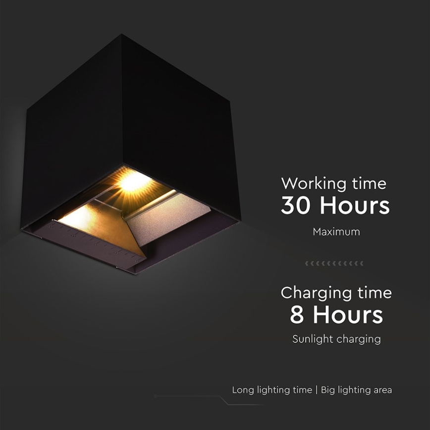 Lampada da parete solare LED con sensore LED/9W/3,7V 3000/4000/5000K 2600 mAh IP65 nero