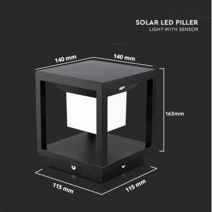 Lampada solare LED con sensore LED/2W/5,5V 3000K IP65 nero