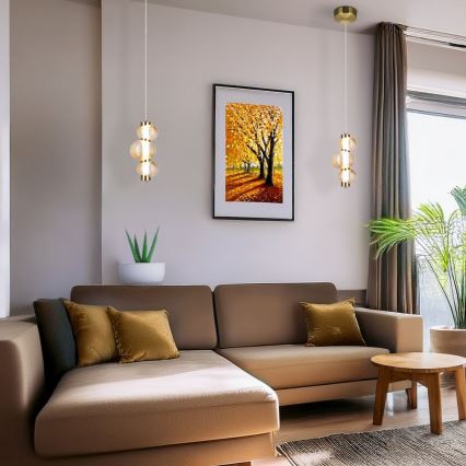 Lampada sospesa a cavo LED BOLLA LED/12W/230V Ø 16 cm oro/beige fumé