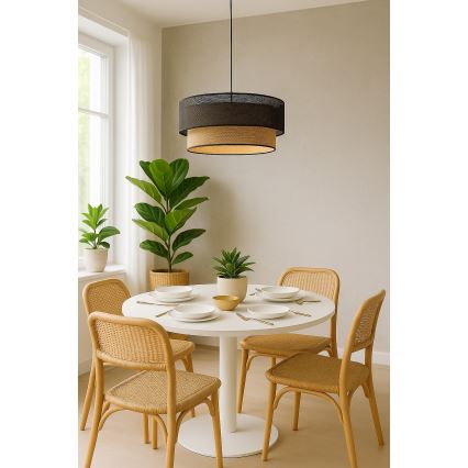Lampada sospesa su cavo BORHO 1xE27/60W/230V Ø 50 cm nero/iuta