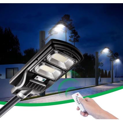 LED Lampione solare dimmerabile con sensore LED/120W/6V 6500K IP65 nero + telecomando