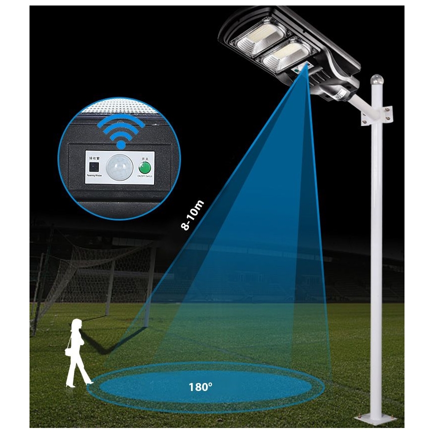 LED Lampione solare dimmerabile con sensore LED/120W/6V 6500K IP65 nero + telecomando