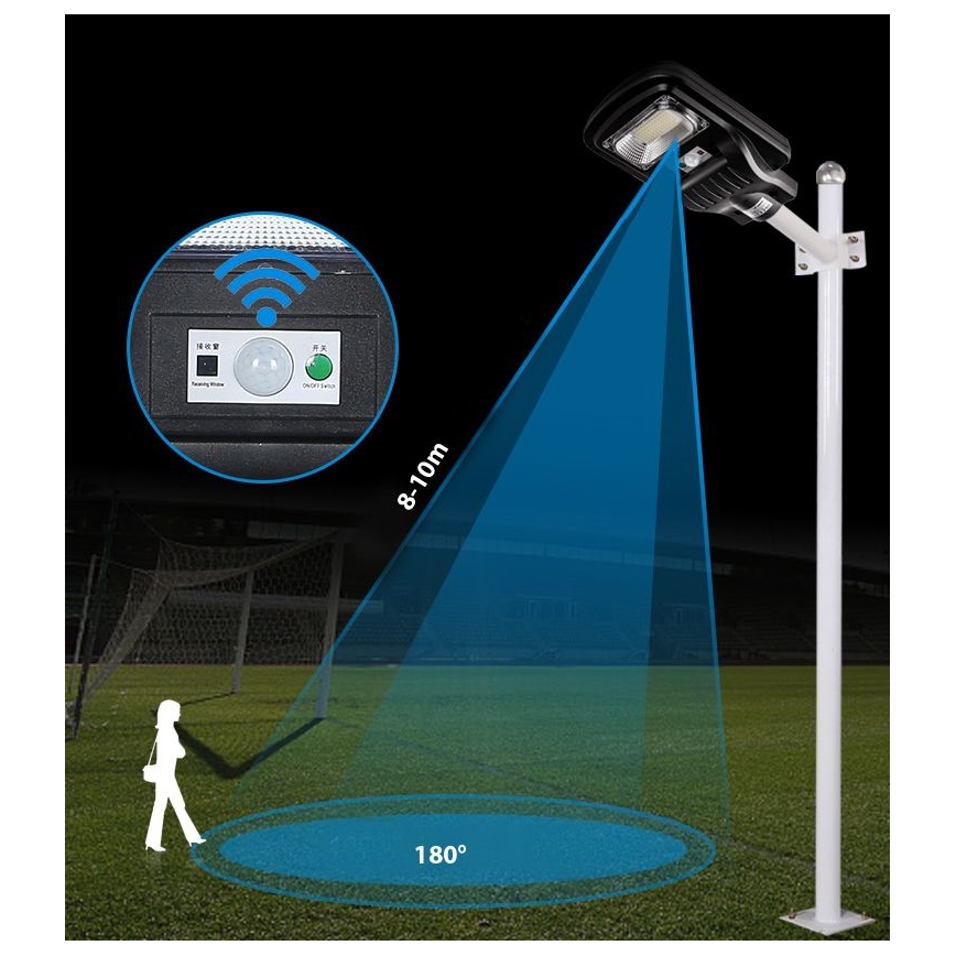 LED Lampione solare dimmerabile con sensore LED/150W/6V 6500K IP65 nero + telecomando
