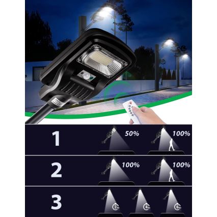 LED Lampione solare dimmerabile con sensore LED/150W/6V 6500K IP65 nero + telecomando