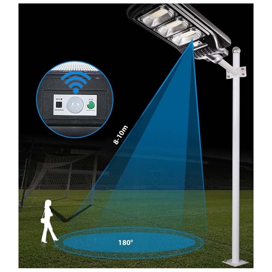 LED Lampione solare dimmerabile con sensore LED/180W/6V 6500K IP65 nero + telecomando