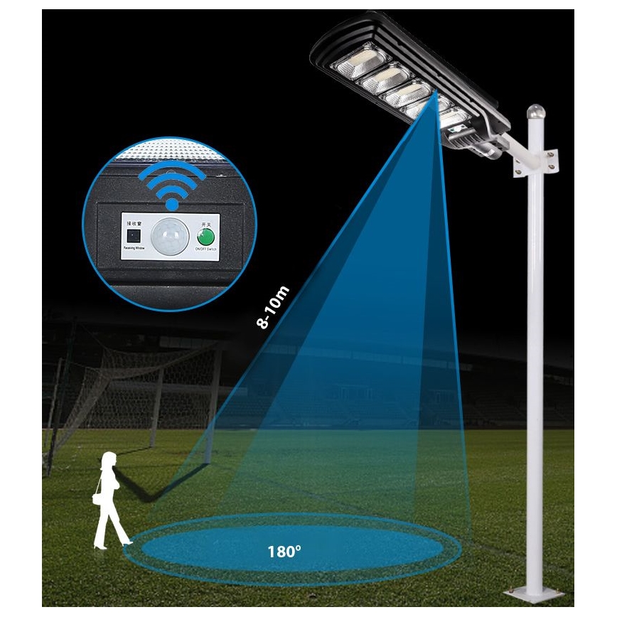 LED Lampione solare dimmerabile con sensore LED/300W/6V 6500K IP65 nero + telecomando