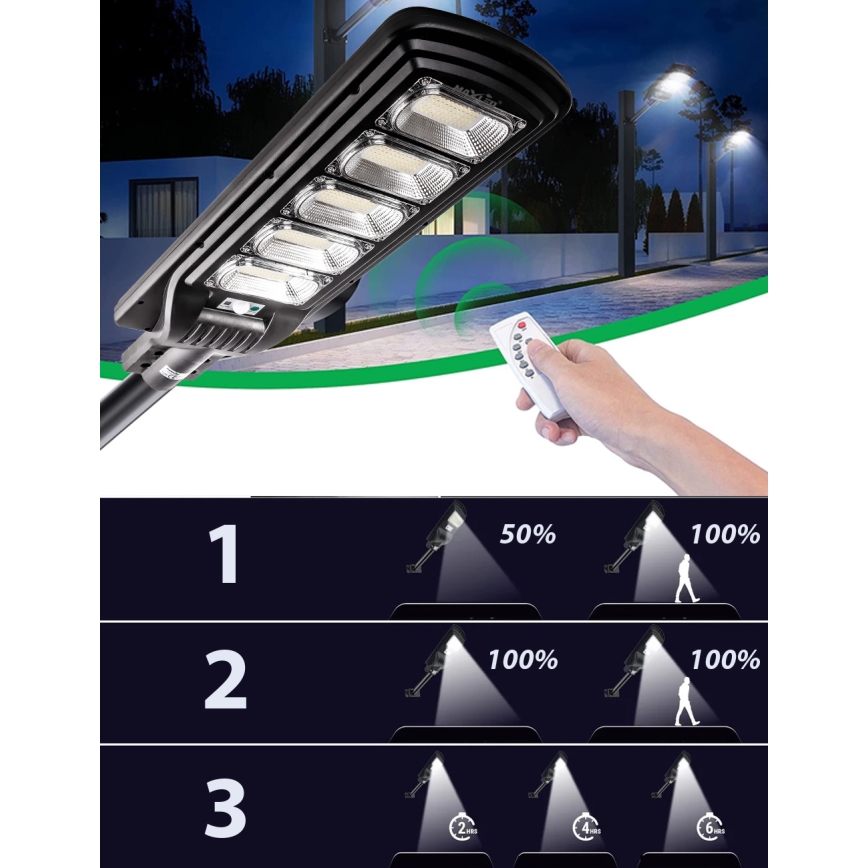 LED Lampione solare dimmerabile con sensore LED/300W/6V 6500K IP65 nero + telecomando
