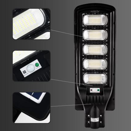 LED Lampione solare dimmerabile con sensore LED/300W/6V 6500K IP65 nero + telecomando