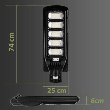 LED Lampione solare dimmerabile con sensore LED/300W/6V 6500K IP65 nero + telecomando